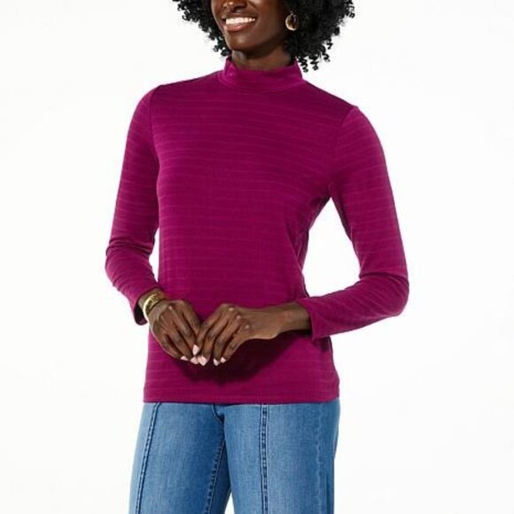 TWRHLL Christie Brinkley Mock Neck Top Size Medium Long Sleeve Purple Cozy Knit - Picture 1 of 6